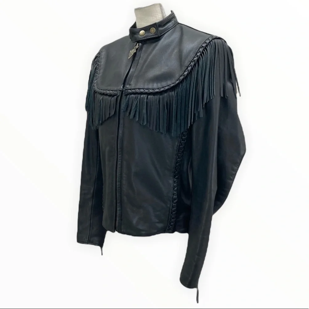 HARLEY-DAVIDSON Willie G Genuine Leather Women’s Black Fringe Jacket Sz Medium - Picture 7 of 16